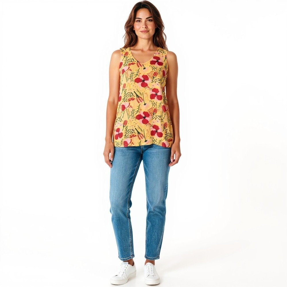 AGNES & DORA Soft Stretch Tunic Tank Yellow And Pink Floral Size X Small New